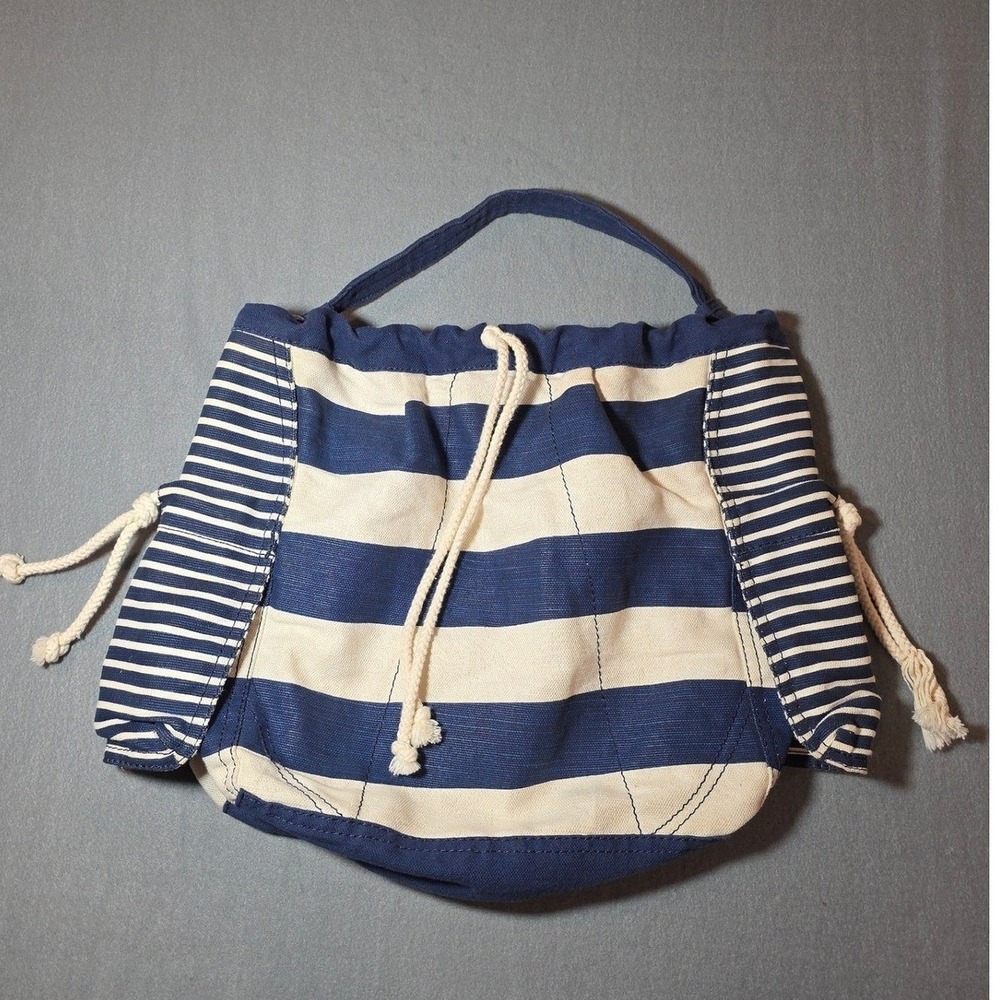 Vintage 90s GAP Striped Canvas Drawstring Bucket Bag Nautical Coastal